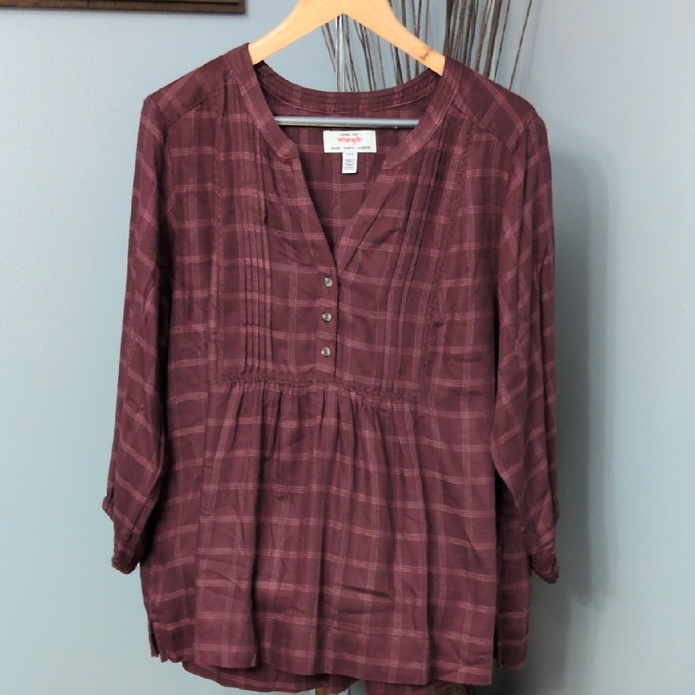 Wrangler Maroon Plaid Babydoll Blouse